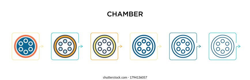 Chamber vector icon in 6 different modern styles. Black, two colored chamber icons designed in filled, outline, line and stroke style. Vector illustration can be used for web, mobile, ui