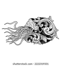 Chambered Nautilus on the black and white illustration svg
