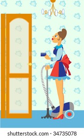  Chambermaid with the vacuum cleaner