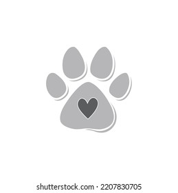 Chambray Light Grey Heart Color With Dog Paw Logo In Vector File Isolated Illustration, Heart Icon With Paw Vector, Perfect Love Symbol. 