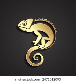 chameleon 3d gold simple animal outline logo design