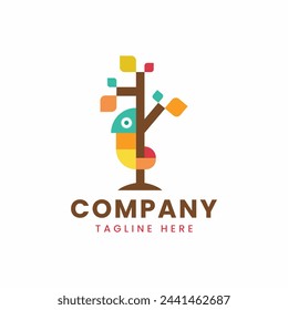 Chameleon with abstract tree logo icon symbol vector design