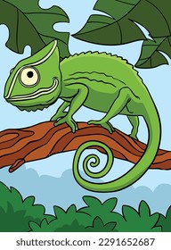 Chameleon Tierfarbige Cartoon-Illustration