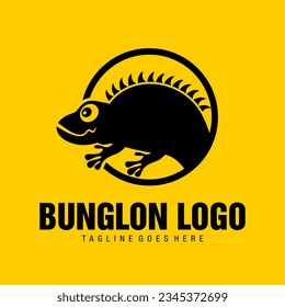 chameleon animal logo with circle on yellow background