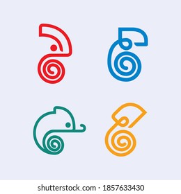 Chameleon animal reptile logo icon design set