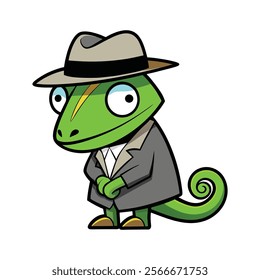 A Chameleon Becomes a Spy on white background. Chameleon cartoon vector illustration