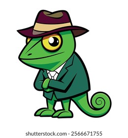 A Chameleon Becomes a Spy on white background. Chameleon cartoon vector illustration