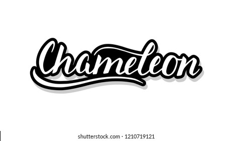 Chameleon calligraphy template text for your design illustration concept. Handwritten lettering title vector words on white isolated 