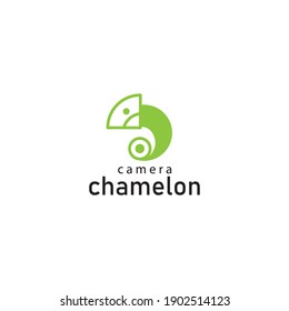 Chameleon camera logo vector icon illustration template