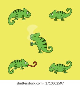 Chameleon Cartoon Character. Cute Animal Mascot Icon Outline Style