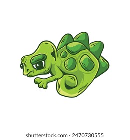 Chameleon cartoon. Isolated cartoon vector lizard with green skin. Exotic pet, reptile with curvy tail and telescopic eyes. Wild jungle animal, tropical chameleon, master of disguise