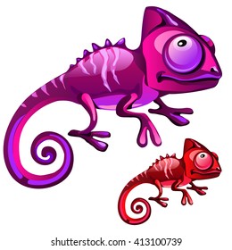 The chameleon changes its color. Vector illustration.