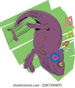 CHAMELEON CHARACTER LISTENING TO MUSIC