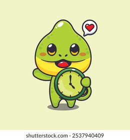 Camaleão com ilustração de vetor de desenhos animados de relógio. elemento de design adequado para cartaz, brochura, web, mascote, adesivo, logotipo e ícone.