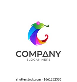 Chameleon Color Animal Logo Design, Colorful Lizard Skin Logo Vector