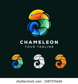 Chameleon colorful logo design, awesome chameleon animal logo