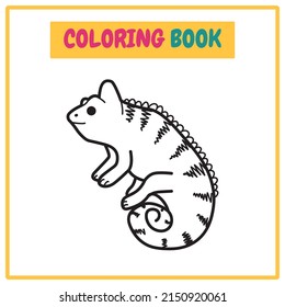 Chameleon Coloring Book Or Outline Vector Illustration