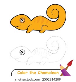 Chameleon coloring page colored illustration, coloring book or coloring page for kids, Chameleon line drawing, Chameleon vector illustration