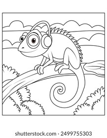 chameleon coloring page for kids and adults