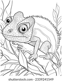 chameleon coloring page line art for kids