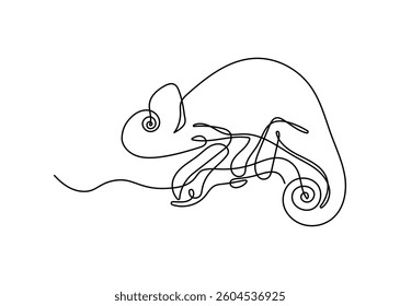 Chameleon in continuous line art drawing style. Minimalist black linear sketch isolated on white background. Animal vector illustration