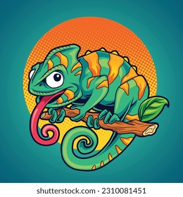 Chameleon cute cartoon vector illustration
