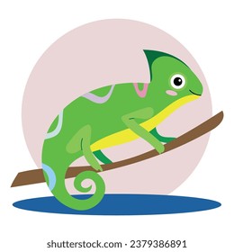 Chameleon cute children's illustration. Vector mascot, a nursery kids character lizard for the design of textbooks, alphabet, educational games