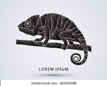 Chameleon designed using black grunge brush graphic vector.