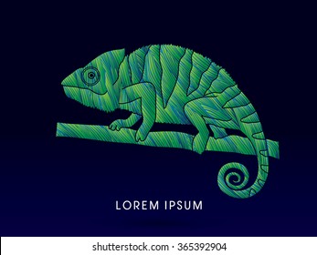 Chameleon designed using green and blue grunge brush graphic vector.