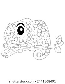 Chameleon dot coloring book page for kids and adult