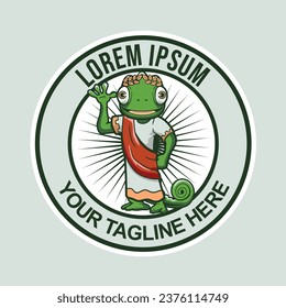 Chameleon dressed toga cartoon character logo vector template