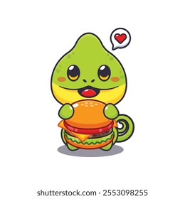 Chameleon eating burger cartoon vector illustration. cartoon vector illustration design element suitable for poster, brochure, web, mascot, sticker, logo and icon.