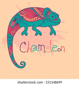 Chameleon in ethnic style. Vector illustration.