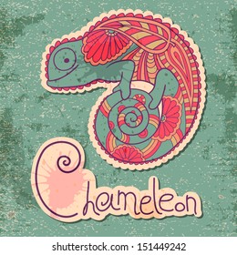 Chameleon in ethnic style. Vector illustration.