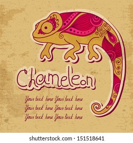 Chameleon in ethnic style. Vector illustration.