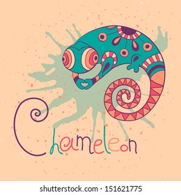 Chameleon in ethnic style. Vector illustration.
