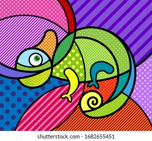 CHAMELEON exotic animal Modern colourful pop art graphic element for your design. Vector wildlife artistic illustration in pop-art comic style.