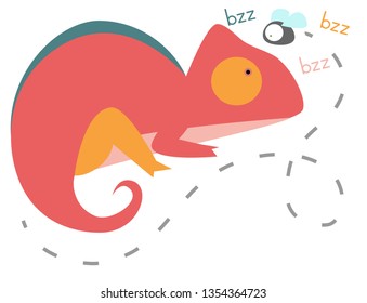 Chameleon and fly children t-shirt design vector 