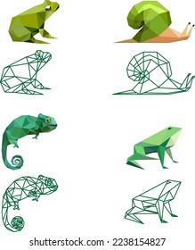 chameleon, frog, snail from triangles