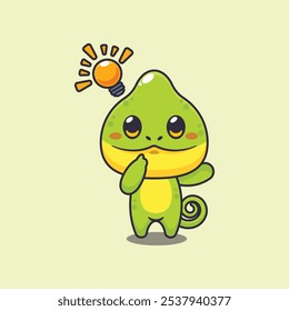 Chameleon get an idea cartoon vector illustration. design element suitable for poster, brochure, web, mascot, sticker, logo and icon.