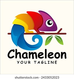 chameleon gradient logo. Chameleon mascot logo design vector illustration