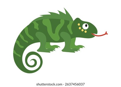 Chameleon hand drawn in cartoon style. Vector illustration of chameleon on white background, color reptile icon