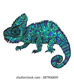 Chameleon. Hand-drawn vector illustration in doodle style. 
