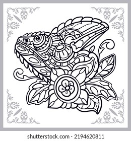 Chameleon head zentangle arts isolated on white background