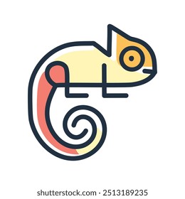 Chameleon icon design. Colorful cartoon illustration of a chameleon with a curled tail. Perfect for children's books, educational materials, or app design.