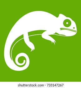 Chameleon icon white isolated on green background. Vector illustration