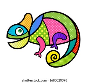 CHAMELEON isolated wild life lizard Modern colourful pop art graphic element for your design. Vector artistic illustration in pop-art comic style.