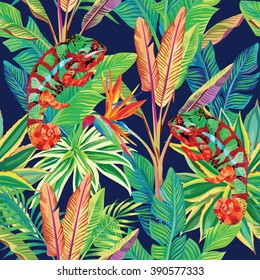 Chameleon Jungle Seamless Background Stock Vector (Royalty Free) 390577333