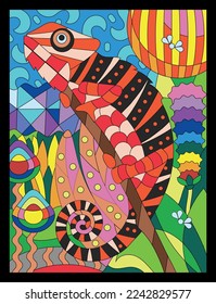 Chameleon im Dschungel. Vektorgrafik.