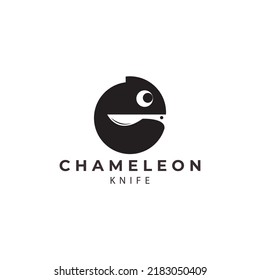 chameleon and knife logo design vector icon illustration